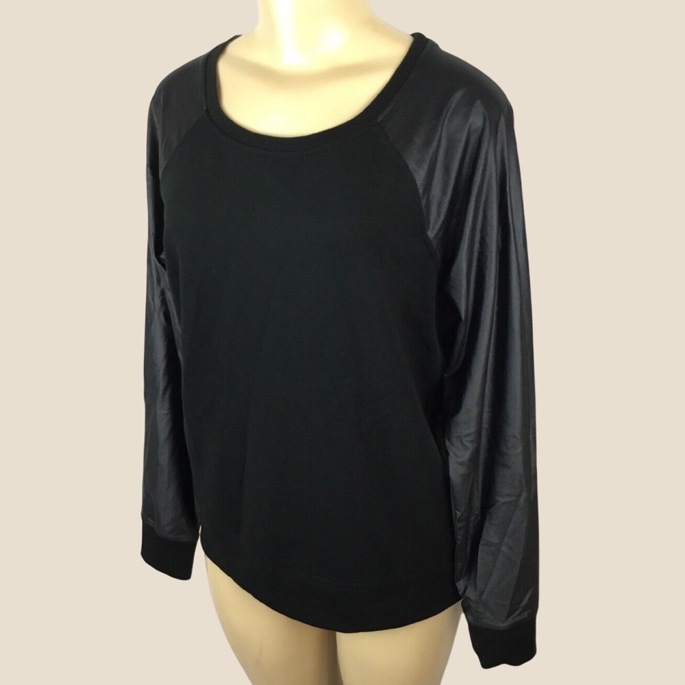 Victoria Sport Womens Black Mixed Media Satin Raglan Sleeve Sweatshirt Small